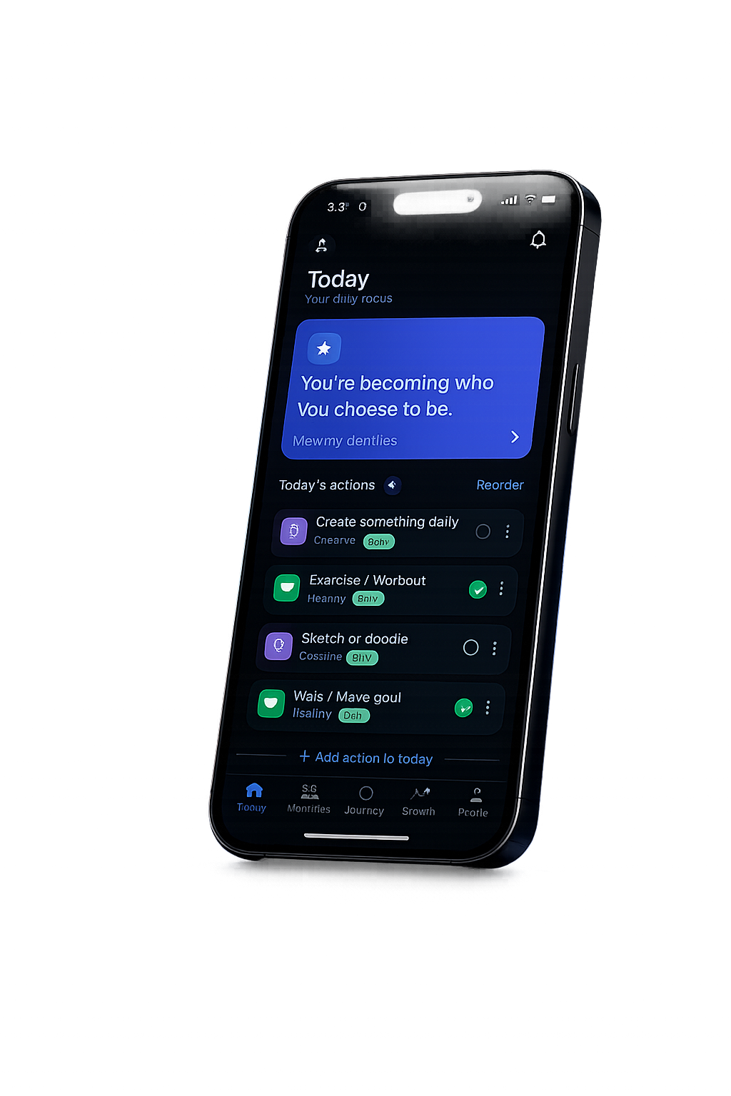 Ascend app showing today's habits and progress at 75%