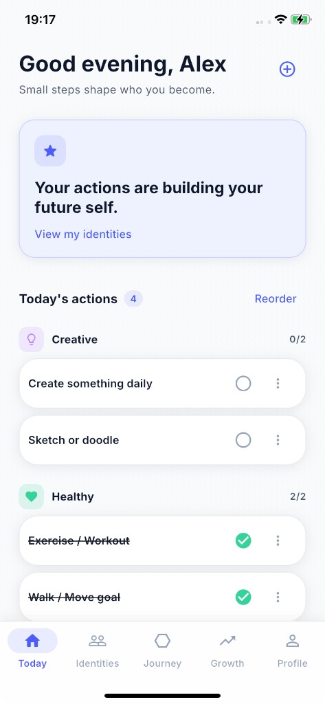 Ascend workout habit tracker showing training consistency by identity